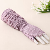 PTAH防晒袖套女夏季长款蕾丝开车防晒手套骑车防紫外线冰袖手臂套 35米色