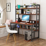 桑梓園 电脑桌书桌书架组合 简易台式电脑桌书房写字台卧室书架桌现代简约转角学习桌 带书架的写字桌 黑架加柚木 80