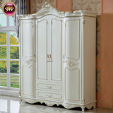御诗欧式衣柜2米烤漆衣橱四门法式实木雕花白色储物柜卧室高档家具 珠光烤漆 四门