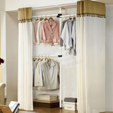 薛涛 组装简易衣柜钢架布衣柜布艺布柜子双人衣服柜收纳衣橱挂衣柜折叠组合顶天立地韩式创意 5610三立三横三网框(带轨道和米色帘)