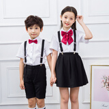 蓓然美六一儿童演出服套装男女童幼儿园小学生背带裤表演大合唱演出服 男童（衬衣+黑短裤+背带） 140码（身高135-145cm）