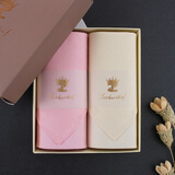 泽略【泽略】素色纯棉手帕女士手帕全棉擦汗吸汗手绢女士古风礼物手帕 浅粉+米黄（双条礼盒装）.