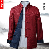 男士休闲夹克长袖双面穿唐装男装盘扣春秋新款复古中国风加大上衣 B181红蓝色 170