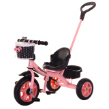 米赛特 儿童三轮车脚踏车1-3-5-2-6岁宝宝大号玩具手推自行车童车 升级发泡轮+推杆+安全带 粉色