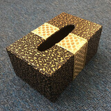 饰爵纸巾盒客厅高端皮质家用餐巾纸盒桌面欧式简约车用创意办公室桌面客厅餐桌酒店KTV抽纸盒纸抽盒 小号-中金黑金