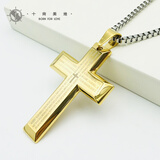 十尚美地谢恩 钛钢大十字架男项链英文版挂件户外运动配饰品个性经文刻字 金色款+60cm钛钢盒仔链