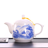 祥燕（xiangyan）500毫升瓷器茶壶陶瓷一斤装耐热办公茶壶滤网泡茶壶家用田园风白瓷 早茶壶500ml山水(带过滤网）
