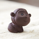 漢唐 宜兴紫砂茶宠猴子摆件茶道雕塑茶盘手工紫砂茶玩生肖茶宠配件 本色