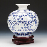 景鑫景德镇陶瓷器青花瓷小花瓶中式家居客厅酒柜装饰工艺品办公室摆件 玲珑石榴高17cm+底座