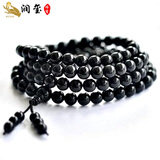 润玺 黑玛瑙108颗佛珠手链 男女款手串 可做挂坠车挂  8MM男士手围18cm绕4圈(珠子颗数不固定)
