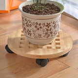 隆上隆 实木阳台花架花盆托架万向轮移动托盘室内外盆景架 LS-063圆形碳烤色