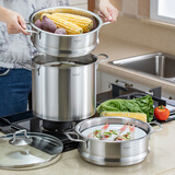 Momscook慕厨304不锈钢蒸锅汤锅 两层蒸锅 多层蒸锅 大容量8人以上使用 24x20cm双层蒸锅(MT24ST) 24cm