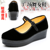 老北京布鞋女鞋松糕底高跟鞋加厚底防水台工作鞋软底黑布鞋 黑色 34