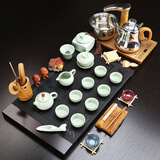 鼎器 带桶 整套紫砂陶瓷功夫茶具套装四合一电磁炉茶盘木竹乌金石茶海茶道茶台 02款：85CM分体乌金石+梅青汝窑+送桶