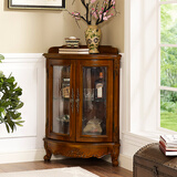 斯帛霖美式实木角柜三角酒柜客厅墙角柜餐厅双门玻璃转角置物扇形角落柜 橡木色 小号50*50*98