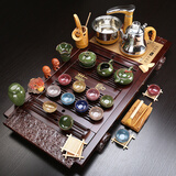 鼎器 带桶 整套紫砂陶瓷功夫茶具套装四合一电磁炉茶盘木竹乌金石茶海茶道茶台 20款：92CM柯木棕祥云+五彩冰裂+送桶