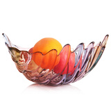 弗莱文茨玻璃水果盘创意炫彩琉璃树叶果斗干果盘零食盘果盆家居新年果盘 【琉璃色19cm】羽毛玻璃果盘
