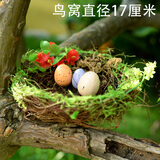 慧祥创意家居客厅园艺装饰摆件仿真动物树脂工艺品仿真小鸟装饰摆件 鸟窝(配送三个鸟蛋)