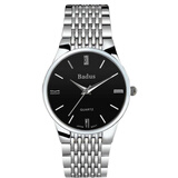 佰镀时男士表进口机芯休闲情侣对表简约时尚钢带双日历石英女士表 无历钢带黑面(男款)