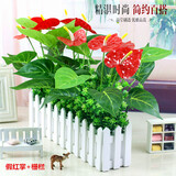 木栅栏仿真花套装仿真绿植红掌假花客厅装饰假植物落地窗台盆栽隔断摆设 50厘米矮款红掌备注颜色