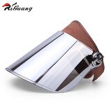 riguang防紫外线大檐遮阳帽防晒面罩骑行出游防风夏季户外遮脸空顶太阳帽 咖啡+银色镜片