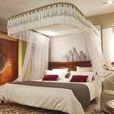 罗曼卡尼 蚊帐三开门不锈钢宫廷伸缩公主落地U型手动加厚铝合金导轨 A18白色【加密帐纱】 长2*宽1.8*高2.1米【合金弯头】