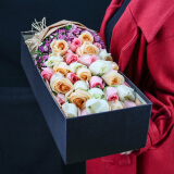 梦馨鲜花速递玫瑰礼盒向日葵康乃馨花束生日礼物全国同城配送实体花店送花 33朵混搭玫瑰礼盒