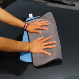 浩宝擦车毛巾双面珊瑚绒加厚洗车毛巾吸水擦车巾打蜡抛光新能源车适用 灰蓝双面30*30CM超厚800g/㎡