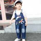 优贝祥 儿童背带裤男童女童宝宝牛仔裤小童春秋加绒休闲裤子长裤可开裆 五彩猴款【单裤】 100 【身高90左右】