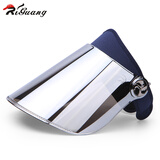 riguang防紫外线大檐遮阳帽防晒面罩骑行出游防风夏季户外遮脸空顶太阳帽 针织深蓝+银色镜片