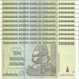 非洲-全新UNC 津巴布韦纸币 亿万富翁钱币收藏套装 已退出流通 10万亿津元 P-88 10张
