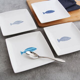 瓷航（CiH） 瓷航小盘子创意日式小吃碟子寿司盘卡通家用小吃正方盘蛋糕盘 6寸正方碟浅蓝色小鱼