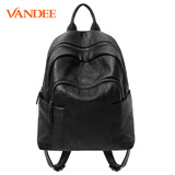 VANDEE双肩包女士宽肩带背包韩版2025新款潮旅游多功能防盗软皮包包女包 经典黑