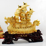 聚善缘一帆风顺船摆件帆船大号工艺品定制办公室桌摆件招财店铺开业送礼 小号船镀金色30*13*32cm