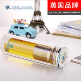 小雨点玻璃茶杯双层透明玻璃杯办公水杯商务礼品车载旅行便携茶杯带茶漏 小雨点380ML(L款）