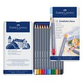 辉柏嘉（Faber-castell）水溶性彩铅笔12色专业手绘美术蓝铁盒彩色铅笔GoldfaberAqua系列114612美术写生
