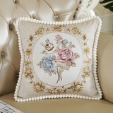 彩润 欧式靠枕腰枕沙发抱枕复古刺绣靠垫套子办公室客厅含芯大腰垫 镜里观花-米白 48*70CM  外套+内芯