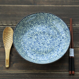 和风四季浅田烧家用圆盘釉下彩日式餐具陶瓷盘汤盘圆盘盘子饭盘菜盘凉菜盘 6.5英寸小号青花圆盘 16cm