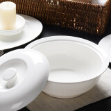 红牡丹 纯白骨瓷餐具陶瓷碗盘碟白色泡面碗家用米饭碗中式釉下彩碗筷 纯白9英寸品锅