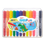 AMOS进口儿童多功能蜡笔旋转可水洗画笔玻璃/白板/纸张绘画彩笔  白板蜡笔-12色(GF12PC)