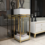 思轩家具轻奢花架置物架客厅后现代简约金属不锈钢室内落地花盆架 玻璃面板白色低花架（35*35*50）