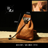 藏鸿阁 牛皮文玩盘珠袋子核桃收纳袋星月金刚菩提手串文玩便捷收纳袋包 款式四中号【精品挂钩/手串包】