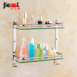 杰沙朗不锈钢置物架浴室挂件毛巾架卫生间玻璃卫浴置物架五金壁挂件 1317双层台板带钩 610MM