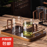 实木把绿茶杯高硼硅玻璃公道杯男士办公茶杯家用泡茶杯喝水杯子 透明色玻璃杯 500ml 1只
