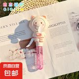 儿童手持泡泡机二合一迷你夏日便携风扇泡泡棒可爱卡通泡泡枪玩具 手动风扇泡泡棒白猫