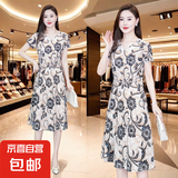 千鹅湖连衣裙女2025夏季新款冰丝中长裙大码宽松显瘦印花连衣裙妈 2506 裙子 减龄-米色花 2XL 建议【105-120斤】