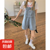 减龄气质大码牛仔背带短裤女2025年夏季薄款洋气显瘦连体裤胖妹妹 蓝色 S