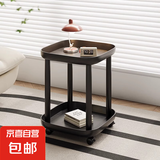 锋鹏益居茶几边桌边几可移动小桌子小茶几床头柜置物架收纳柜 方形双层-黑色可移动边几
