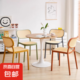 北欧藤编塑料餐椅户外家用可叠放椅子仿实木靠背椅书桌电脑椅 【透气小椅背】四把装-备注颜色