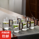 实木把绿茶杯高硼硅玻璃公道杯男士办公茶杯家用泡茶杯喝水杯子 透明玻璃杯 500ml 6只
